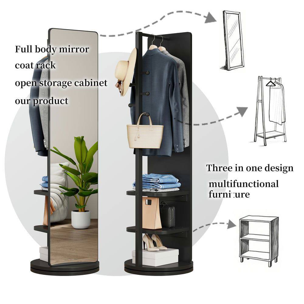 Full body mirror coat rack open storage cabinet our product  
Three in one design multifunctional furniture