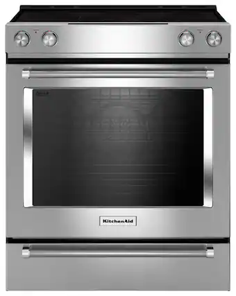 Front. KitchenAid - 7.1 Cu. Ft. Self-Cleaning Slide-In Electric Convection Range - Stainless Steel.