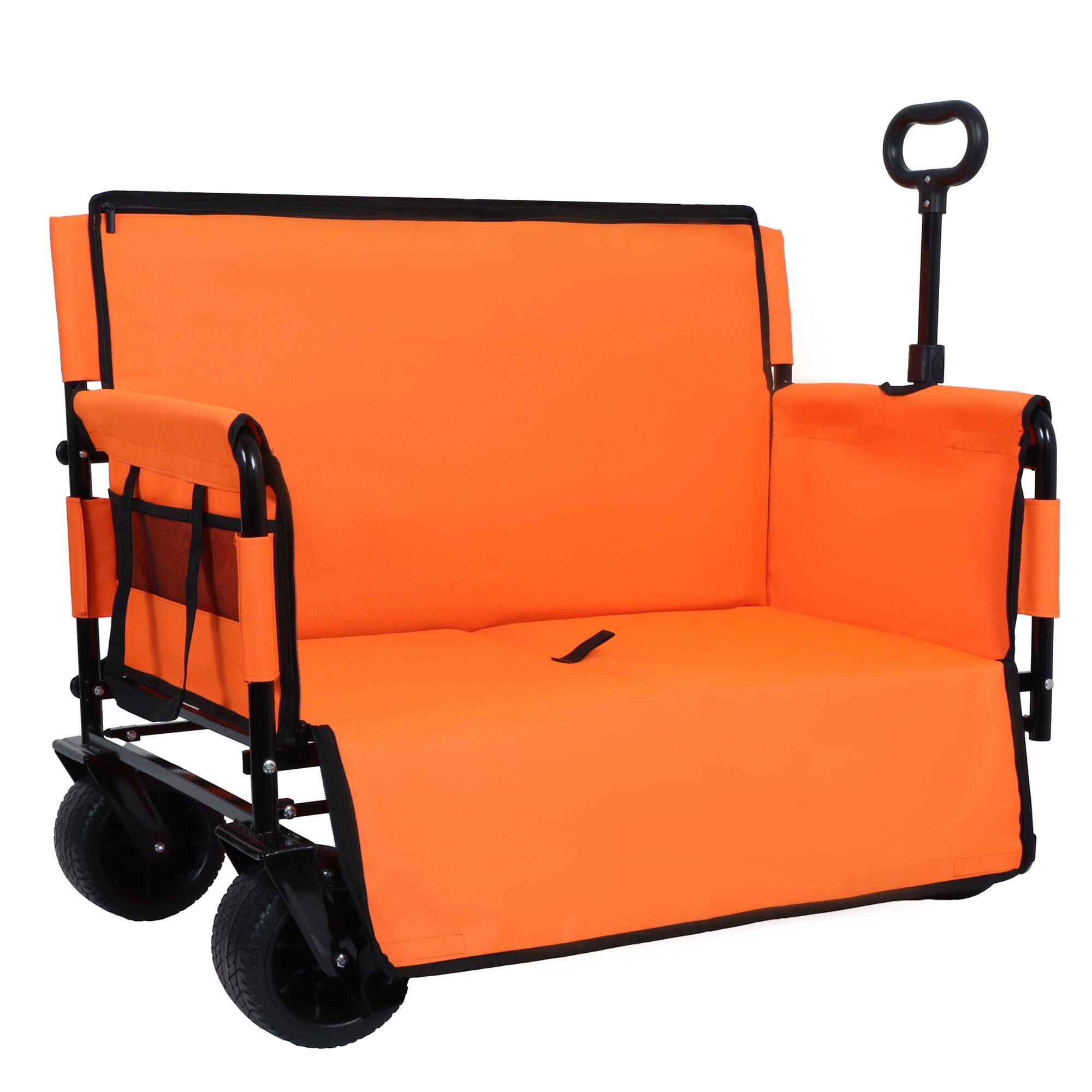 Alt View 4. Loheer - Loheer 3-in-1 Folding Wagon Cart with Seat, Heavy Duty Utility Wagon 500lbs Capacity All Terrain Beach Cart, Orange.
