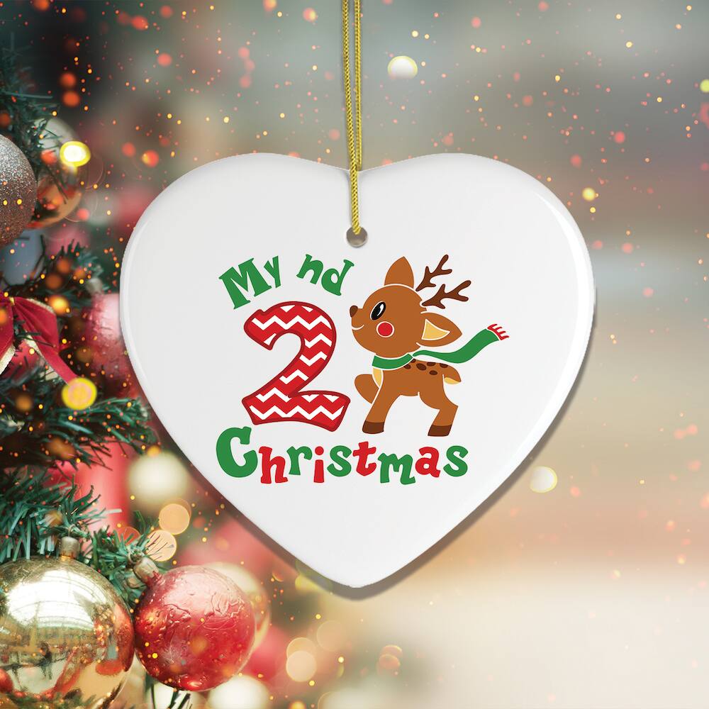 Back. OrnamentallyYou - My 2nd Christmas Baby Fawn Ornament Heart Version - Multi-colored.