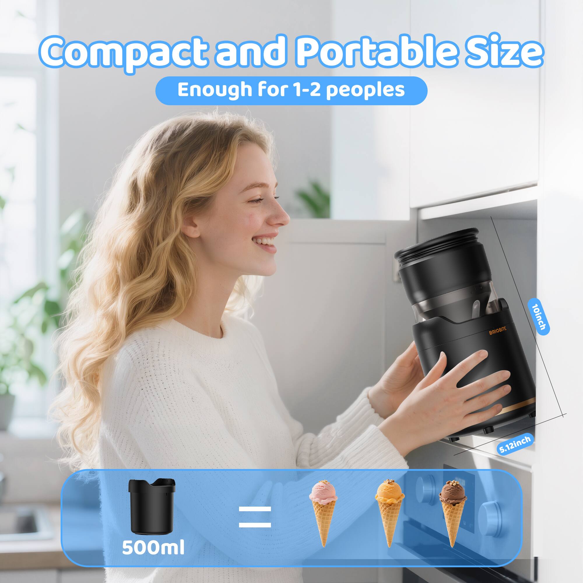 Compact and Portable Size  
Enough for 1-2 people  

10inch x 5.12inch  
500ml