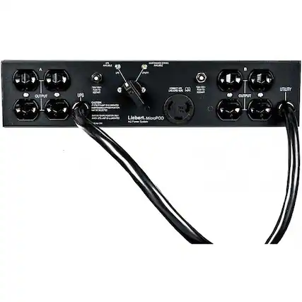 Liebert MicroPOD AC Power Module
A - OUTPUT
B - OUTPUT
UTILITY
UPS
CAUTION: IF FLAME OR SMOKE IS SIGHTED, UNPLUG THE POWER CORD AND CONTACT YOUR LOCAL FIRE DEPARTMENT. DO NOT REUSE THE POWER CORD. DO NOT REUSE THE POWER CORD. DO NOT REUSE THE POWER CORD.
Liebert MicroPOD