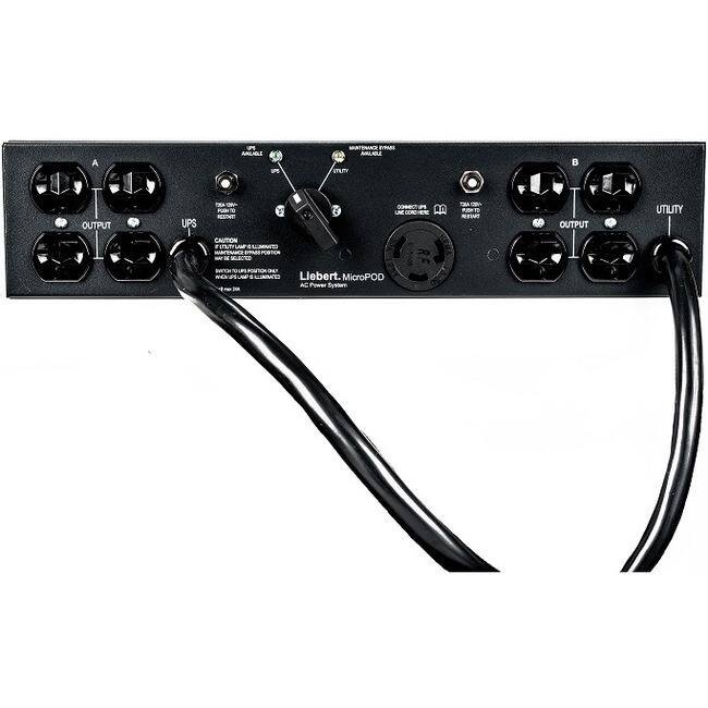 Liebert MicroPOD AC Power Module

A - OUTPUT
B - OUTPUT

UTILITY

UPS
CAUTION: IF FLAME OR SMOKE IS SIGHTED, UNPLUG THE POWER CORD AND CONTACT YOUR LOCAL FIRE DEPARTMENT. DO NOT REUSE THE POWER CORD. DO NOT REUSE THE POWER CORD. DO NOT REUSE THE POWER CORD.

Liebert MicroPOD