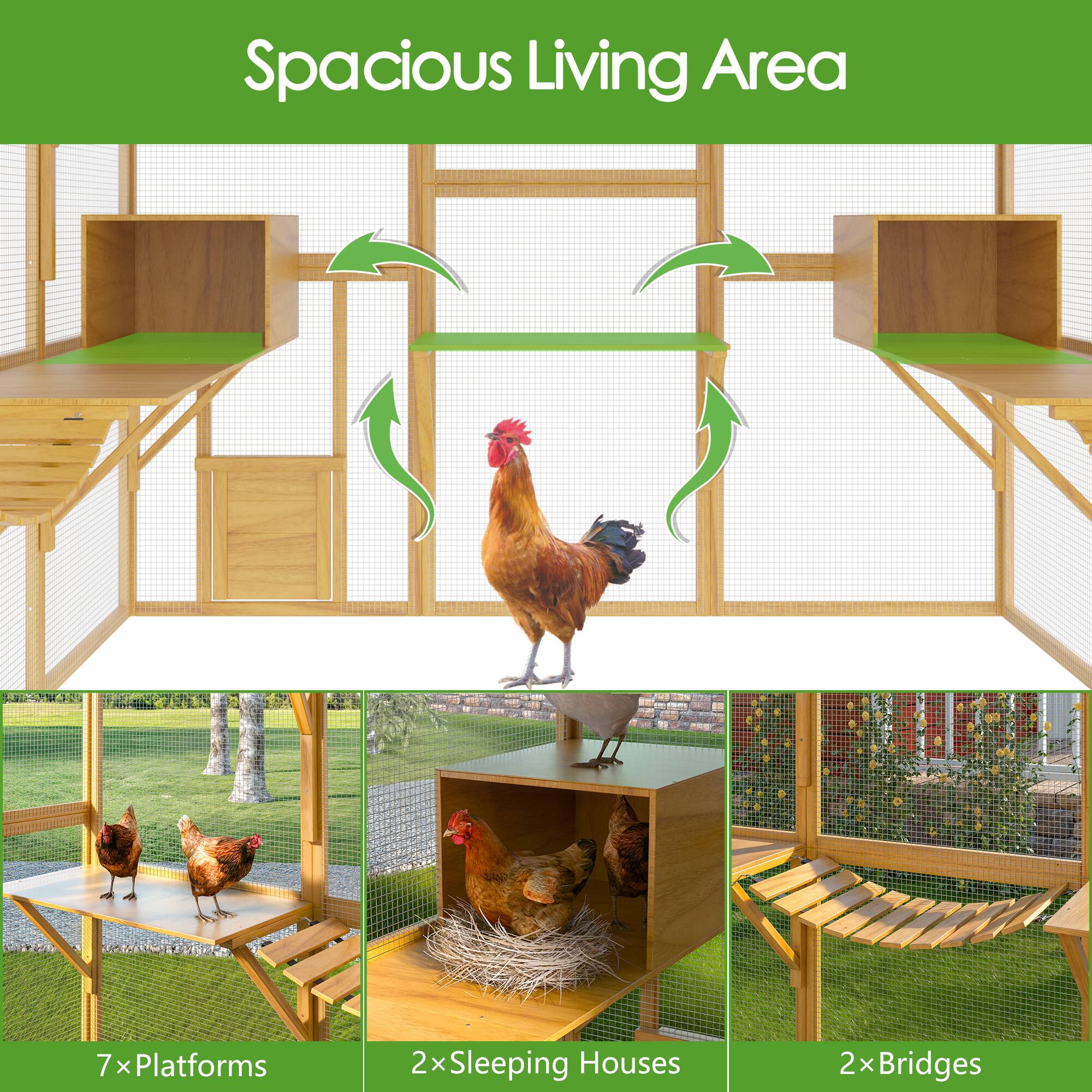 Spacious Living Area

7 x Platforms

2 x Sleeping Houses

2 x Bridges