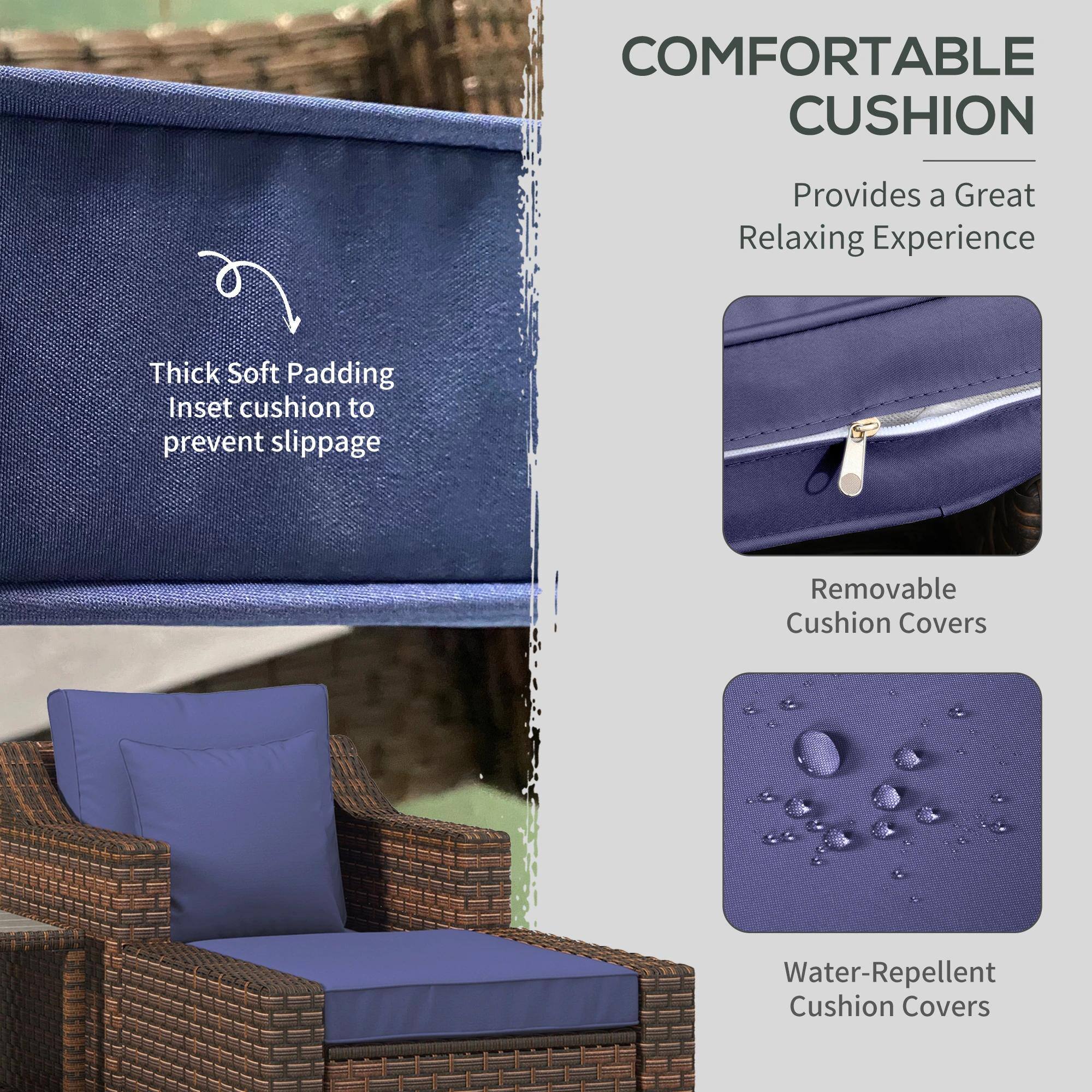 COMFORTABLE CUSHION
Provides a Great Relaxing Experience
Thick Soft Padding Inset cushion to prevent slippage
Removable Cushion Covers
Water-Repellent Cushion Covers