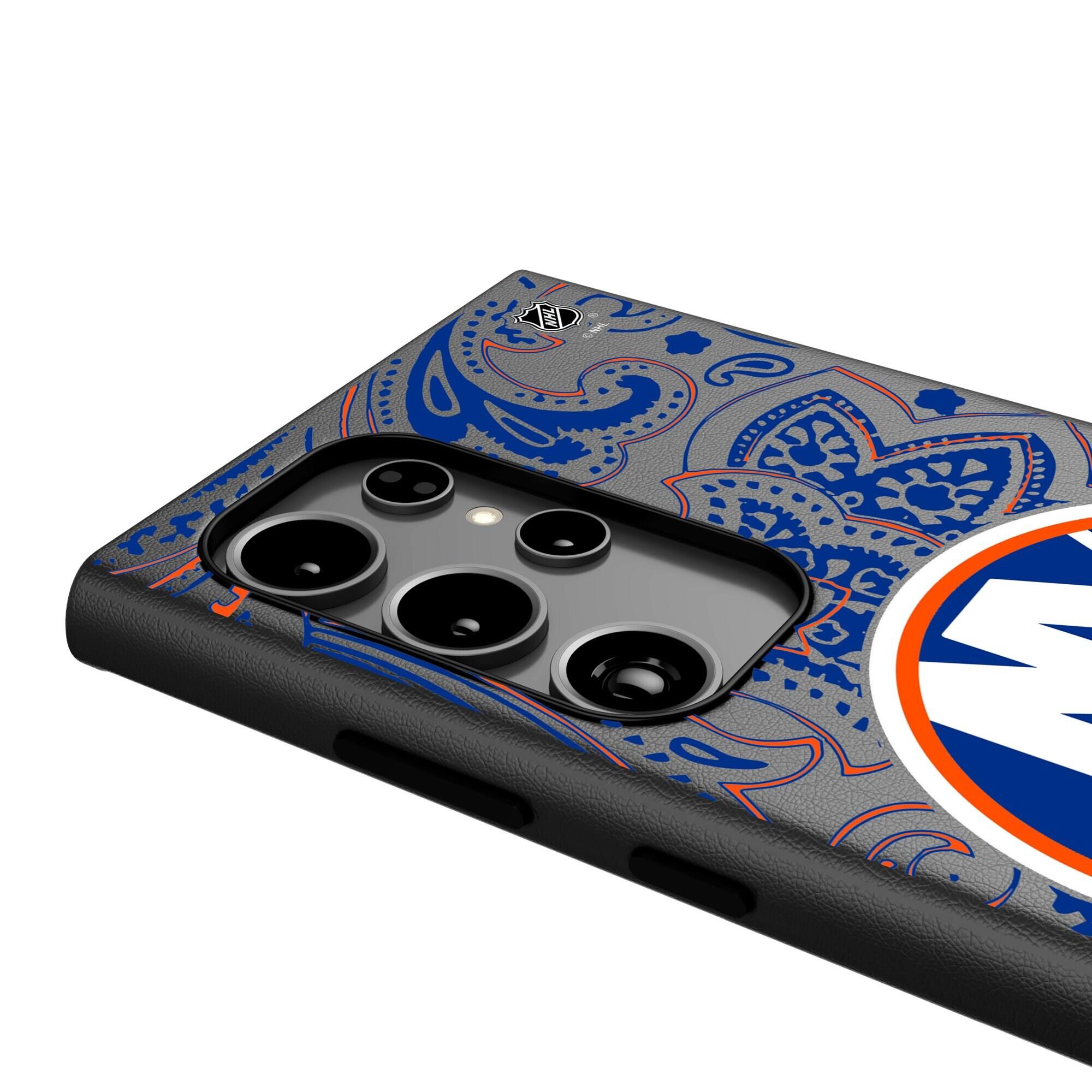Alt View 3. Keyscaper - New York Islanders Paisley Galaxy Magnetic Bump Case - S24 - Black.