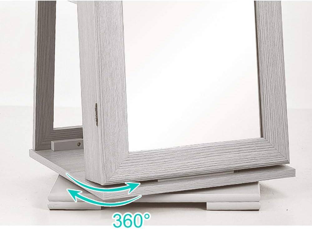 Alt View 5. JUJABU - White 360° Swivel Jewelry Cabinet Organizers with Full Length Mirror Best Gift for Girls - White.