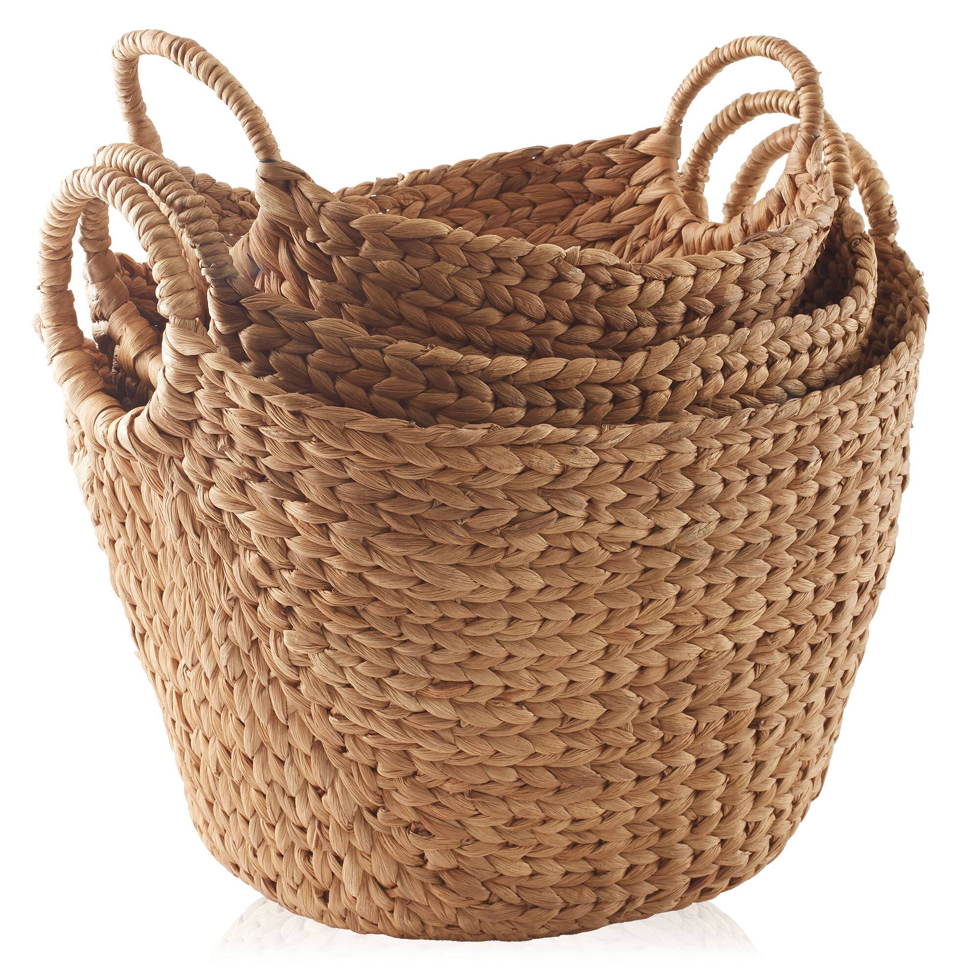 Alt View 2. Casafield - Set of 3 Water Hyacinth Storage Boat Baskets - Woven Laundry Tote Bins - Cinnamon.