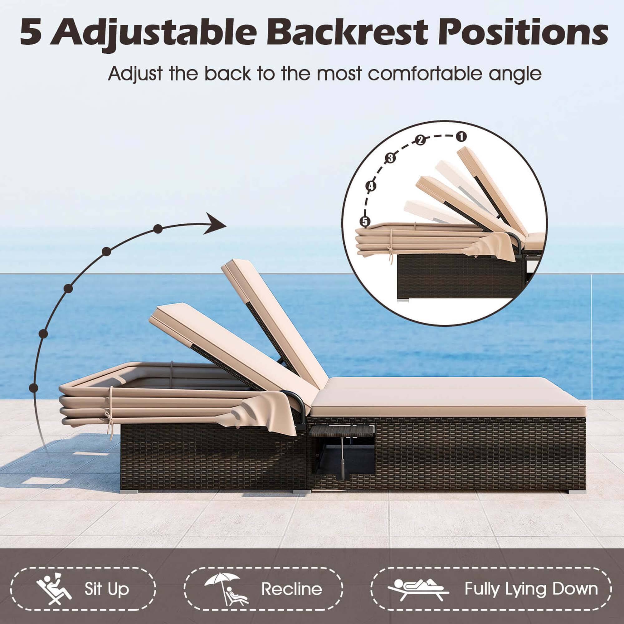 5 Adjustable Backrest Positions  
Adjust the back to the most comfortable angle  

Sit Up  
Recline  
Fully Lying Down
