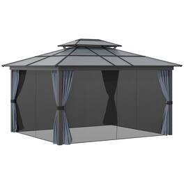 Outsunny - x 12' Hardtop Gazebo Canopy with Polycarbonate Roof - Black
