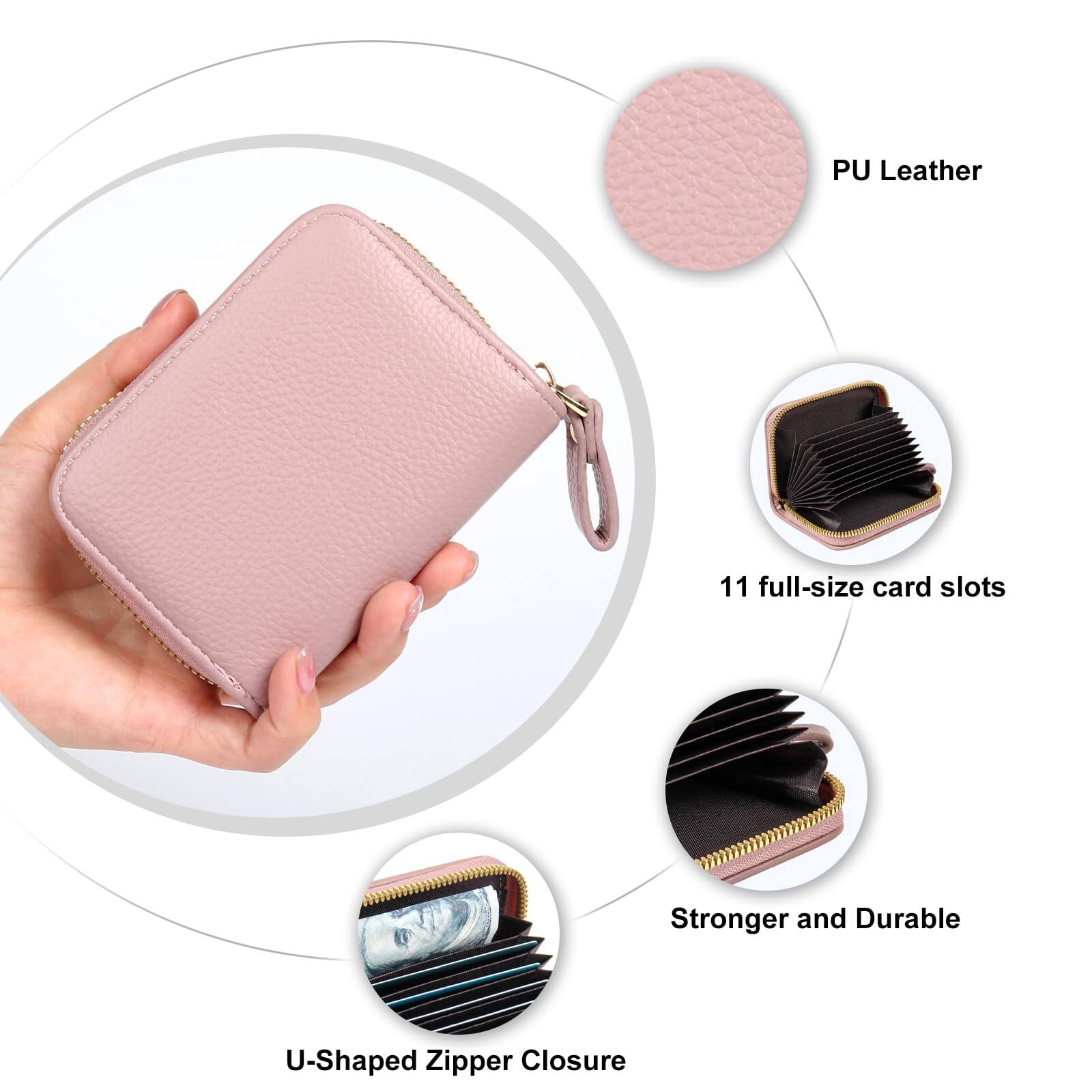 Alt View 2. Jadie Link - Credit Card Holder Rfid Case Wallet Small Accordion Zipper Organizer Women Men High-quality Leather Credit Card Holder - Stone Jasper.