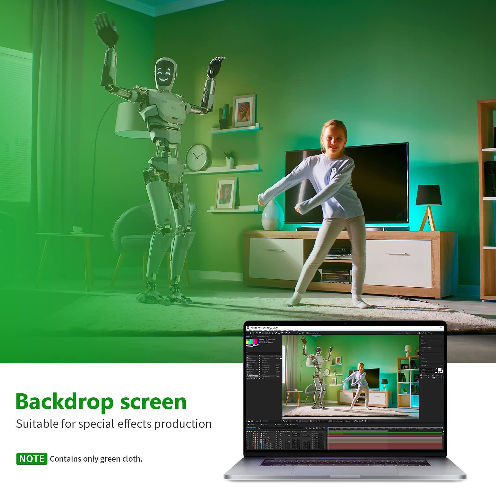 Backdrop screen  
Suitable for special effects production  

NOTE: Contains only green cloth.