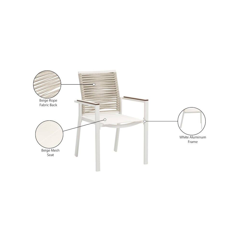 Beige Rope Fabric Back  
Beige Mesh Seat  
White Aluminum Frame