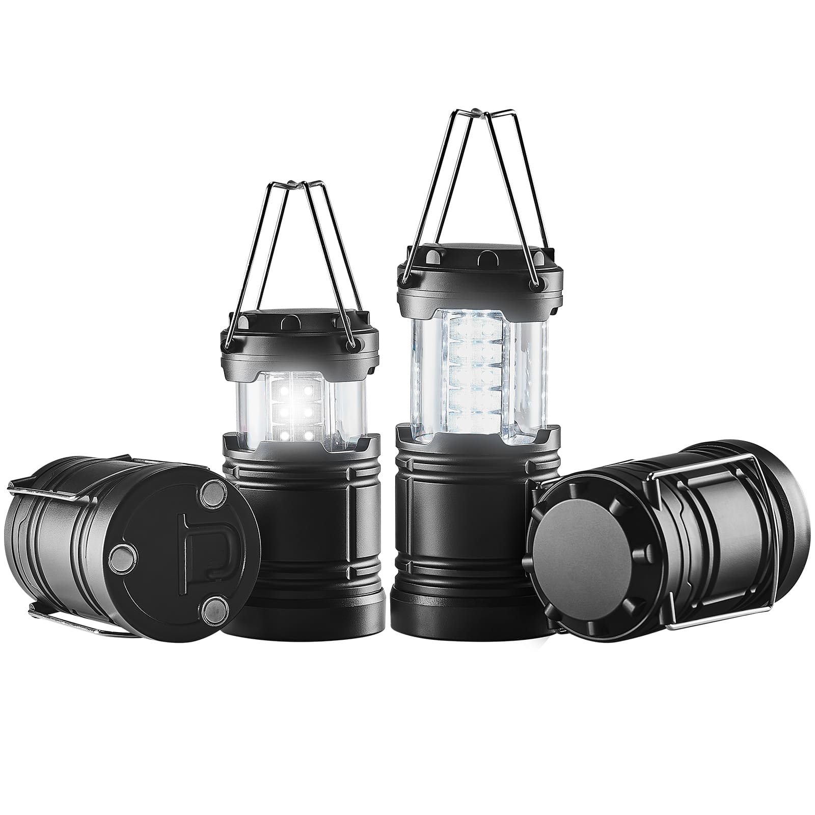 Front. VEVOR - LED Camping Lanterns, 4 Pack, Magnetic Base, Battery Powered Lights, Lightweight Hanging Collapsible Lights - Black.