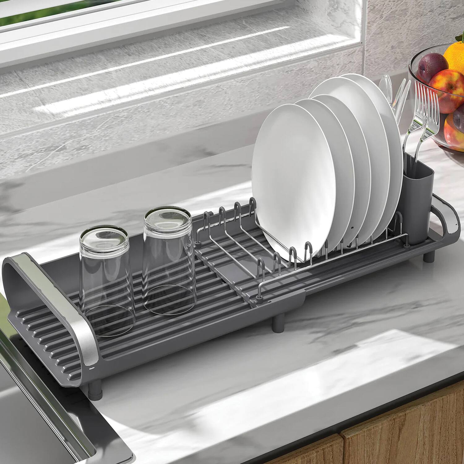 Alt View 1. Better Houseware - Compact Expanding Dish Rack - Gray.