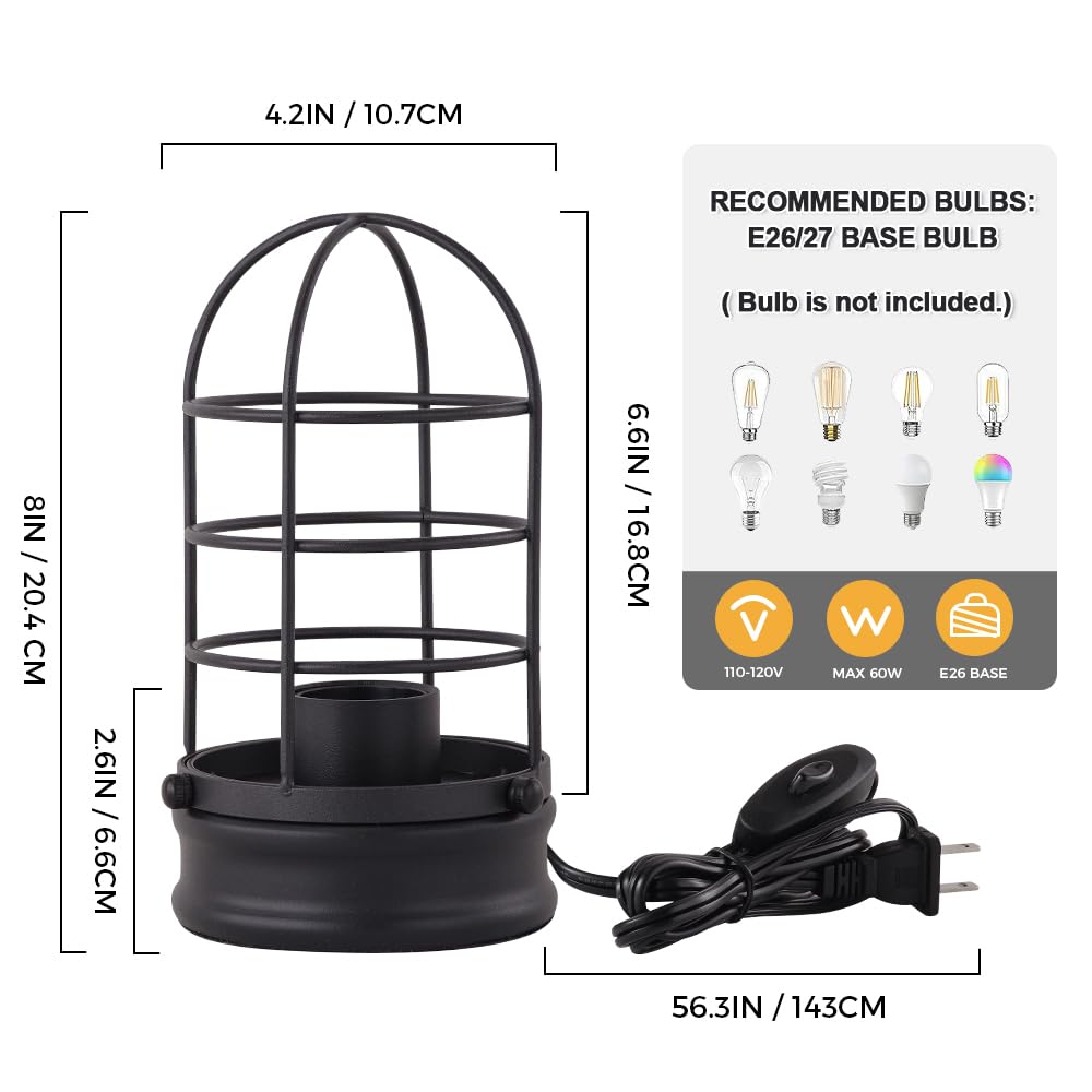 4.2IN / 10.7CM  
8IN / 20.4CM  
2.6IN / 6.6CM  
6.6IN / 16.8CM  
56.3IN / 143CM  

RECOMMENDED BULBS: E26/27 BASE BULB  
(Bulb is not included.)  

110-120V  
MAX 60W  
E26 BASE