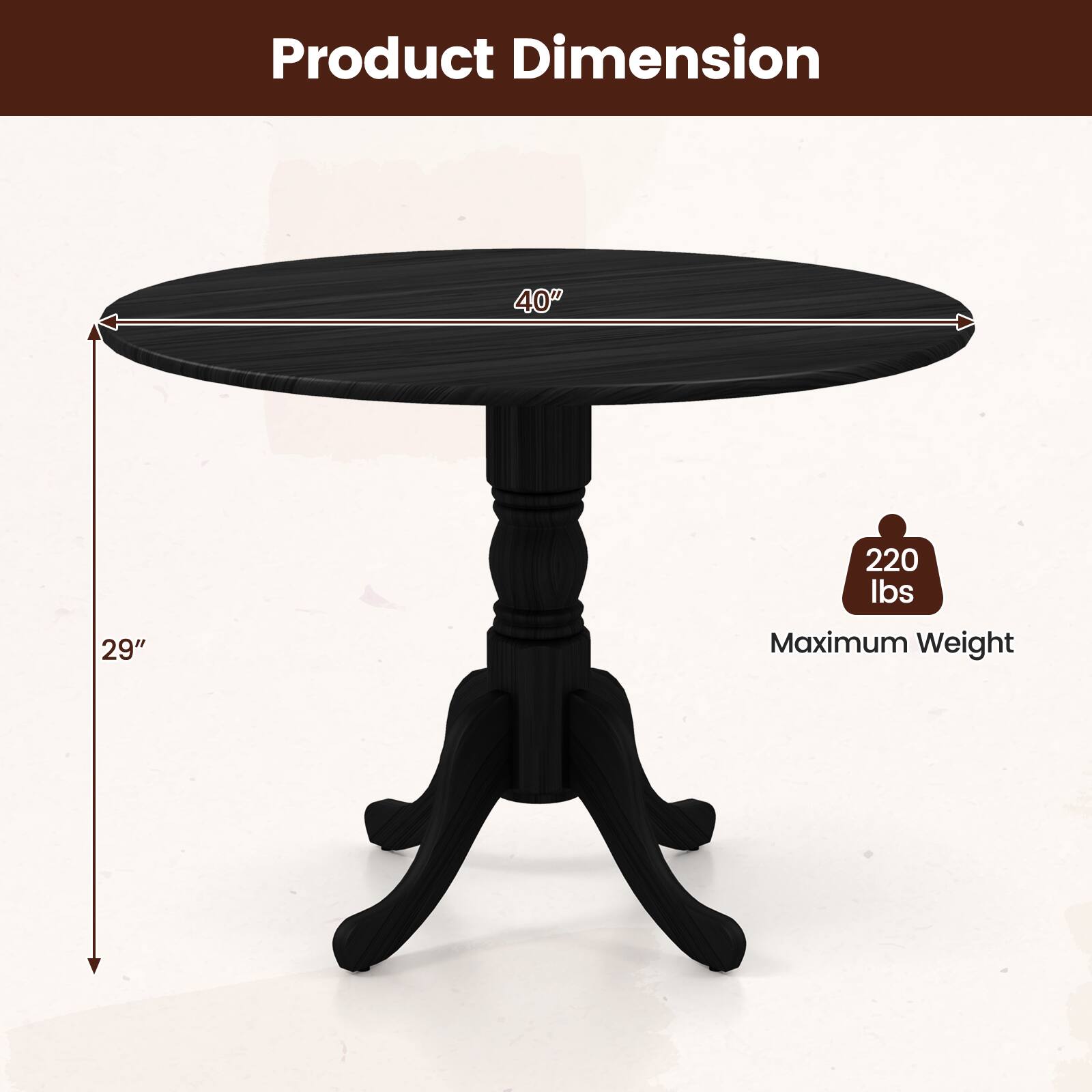 Product Dimension 40" 29" Maximum Weight 220 lbs