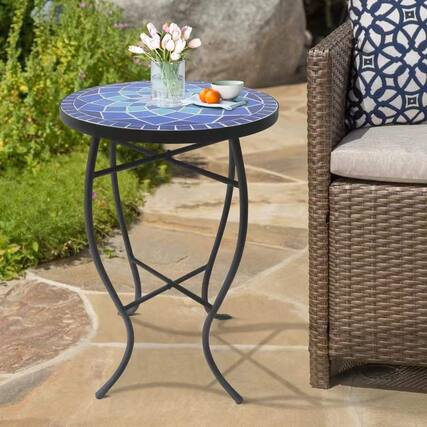 Front. Jiallo - Mosaic Art Collection Blue Rose Accent Table - Red.