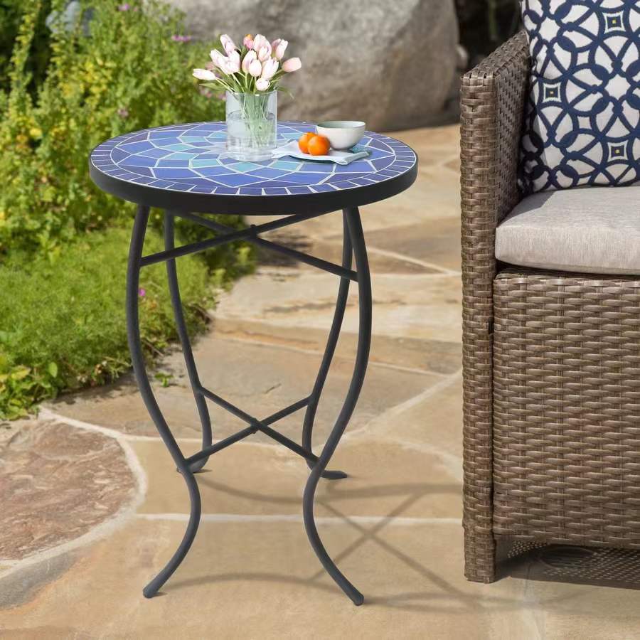 Front. Jiallo - Mosaic Art Collection Blue Rose Accent Table - Red.