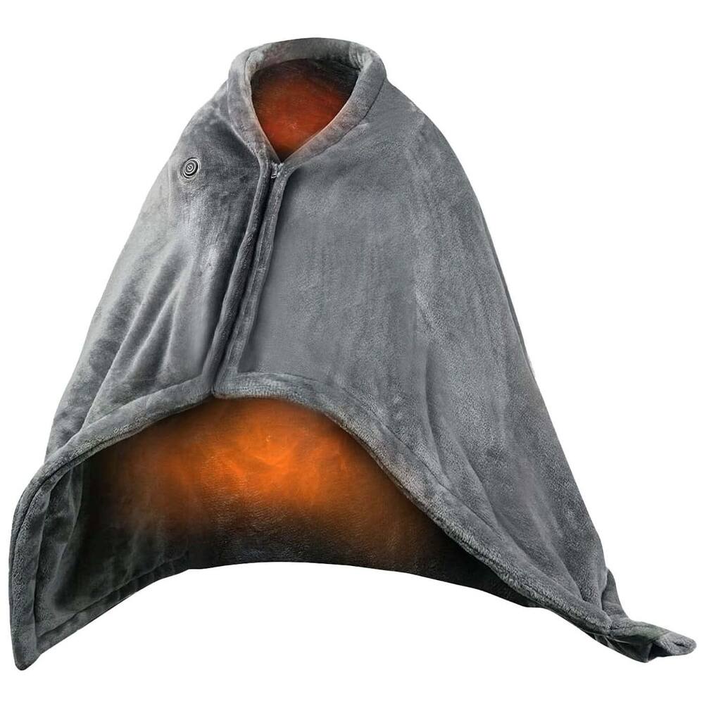 Front. Loheer - Loheer USB Heated Blanket Wearable Poncho with Zipper 59x31in - Grey.