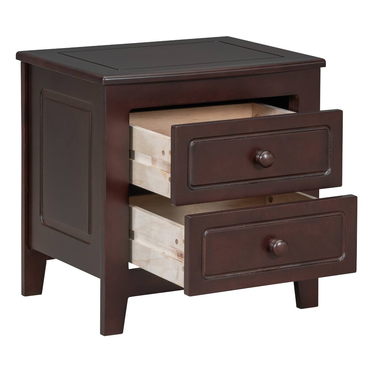 Alt View 1. Loheer - Loheer 2 Drawer Nightstand, Walnut Mid Century Bedside Table with Storage - Walnut.