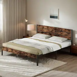 Kadyn - Platform Bed Frame, Bedroom Bed Frame,Full/King/Queen/Twin Size Bed Frame with High Headboard and Mute Bar-King Size - Brown
