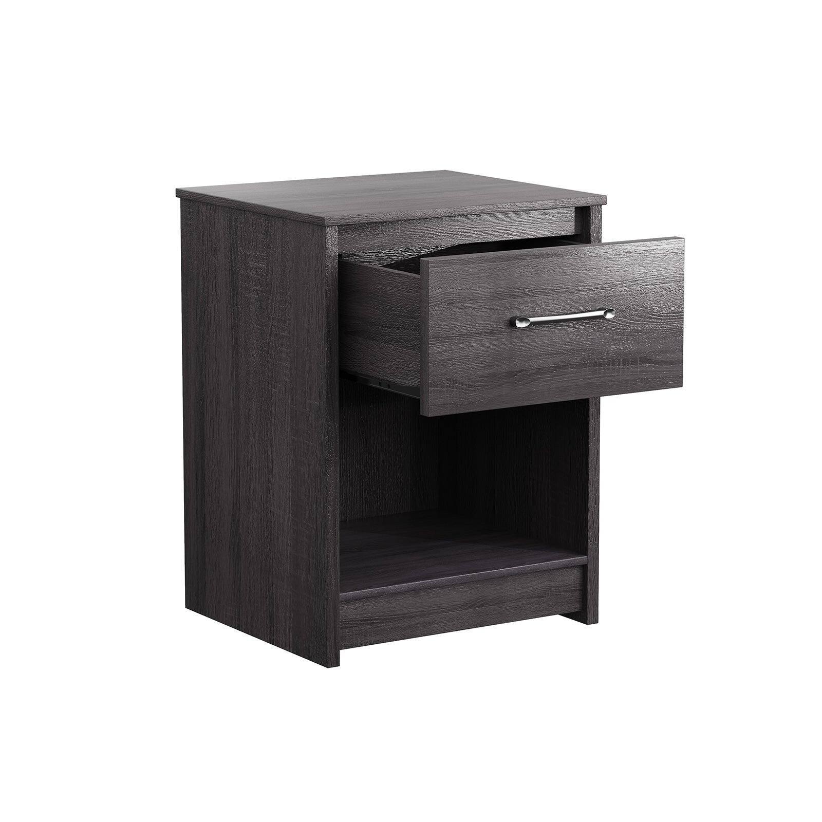Front. Boyel Living - Black Wooden Nightstand with Drawer and Open Storage Compartment - Black.