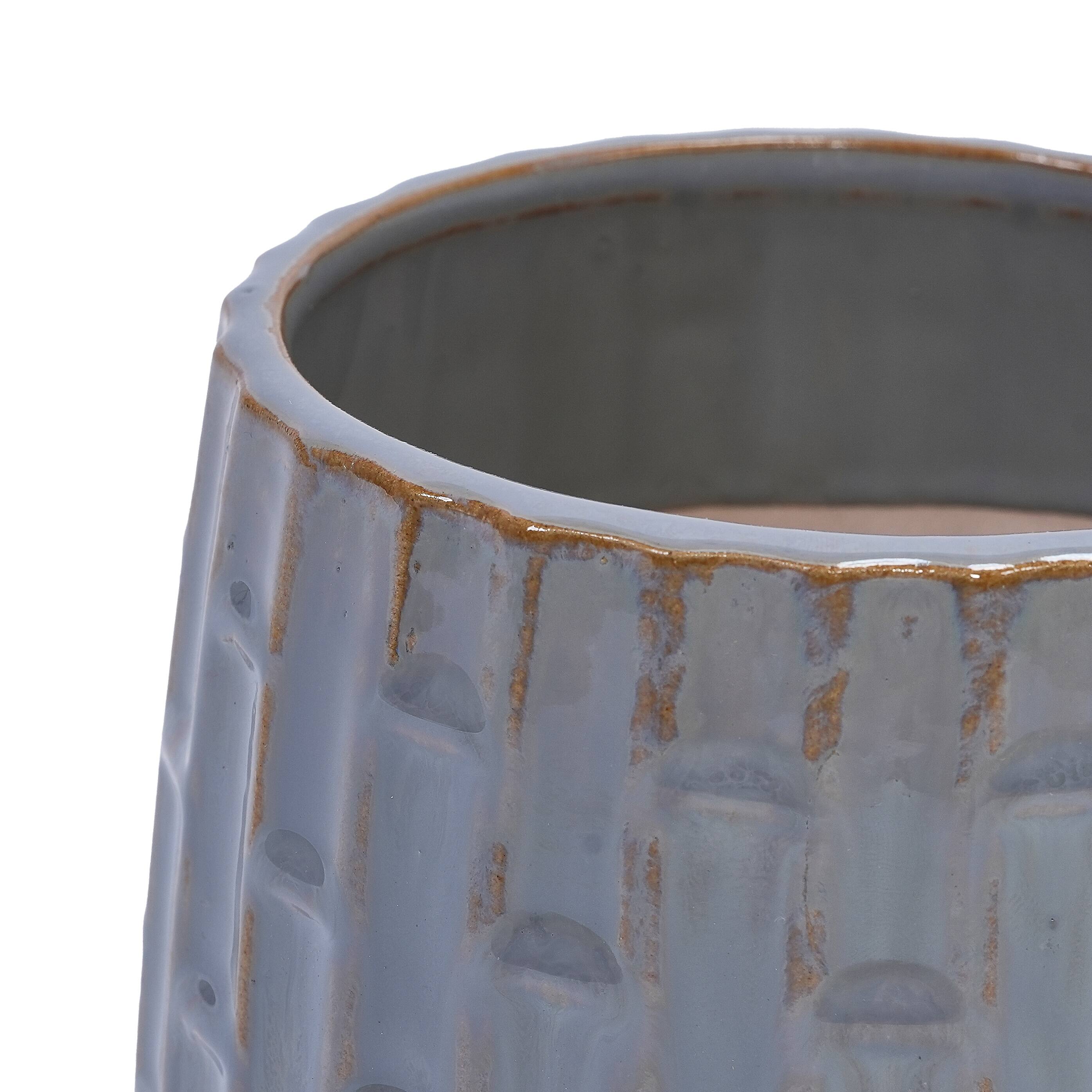 Alt View 8. Loheer - Ceramic Planter Set Loheer Handmade Gray Ribbed Clay Flower Pots with Saucers, 6in 8in Indoor Outdoor Herb Succulent.