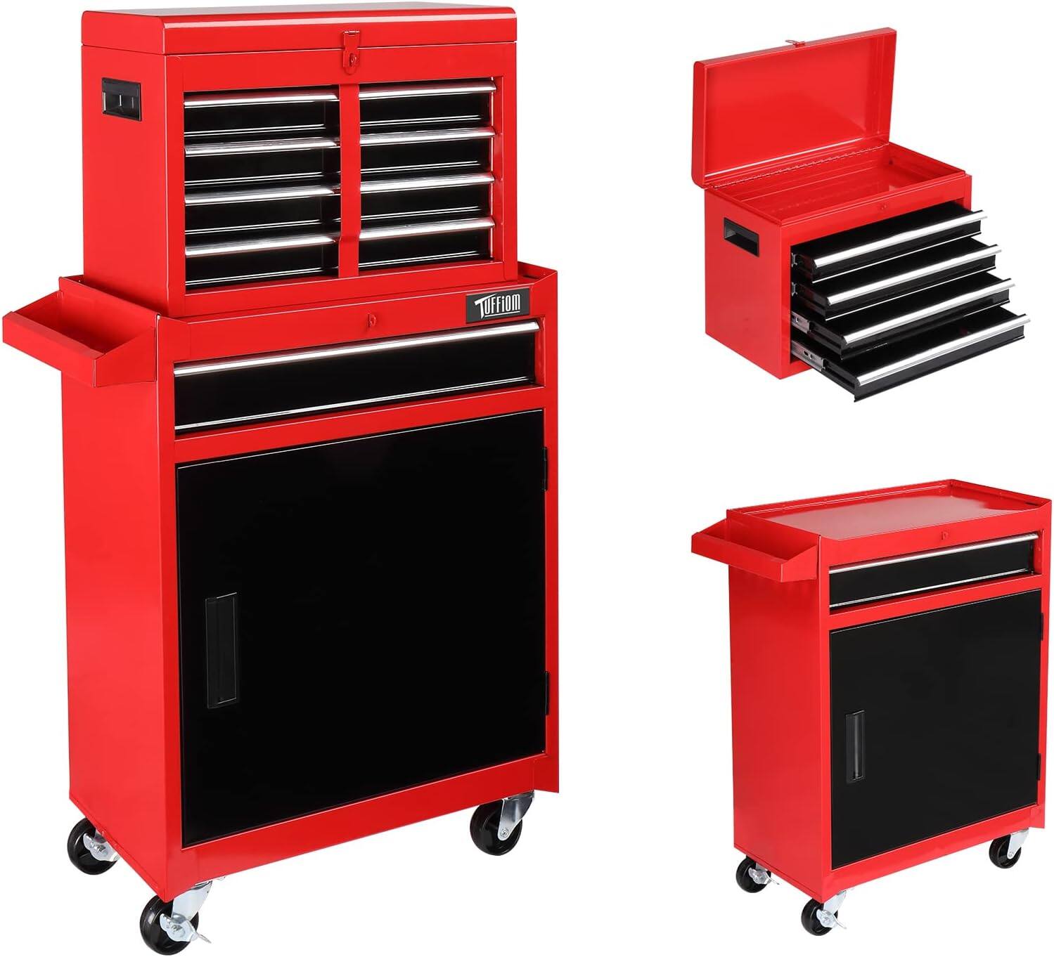 Front. Winado - 5-Drawer Rolling Tool Chest Storage Cabinet w/Drawers, Wheels, Detachable Top - Red & Black.