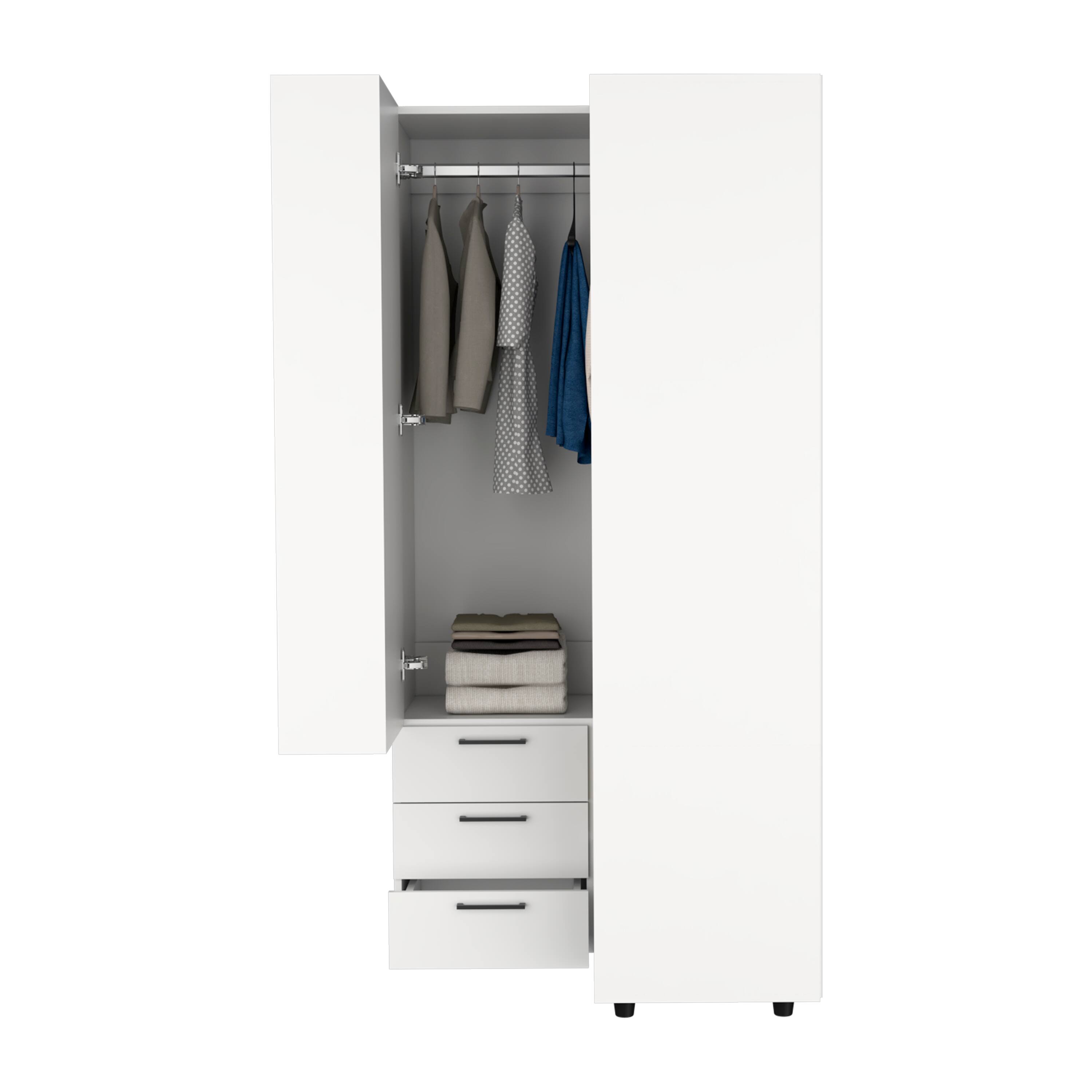 Angle. TuHome - Toulouse Corner Armoire With Double Doors And Interior Shelves, Space-Saving Wardrobe - White.