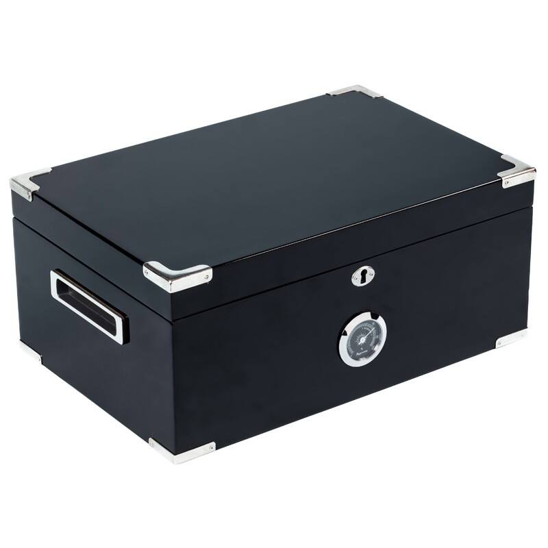 Angle. Prestige - The Dakota Cigar Humidors - Jet Black Lacquer Exterior Finish.