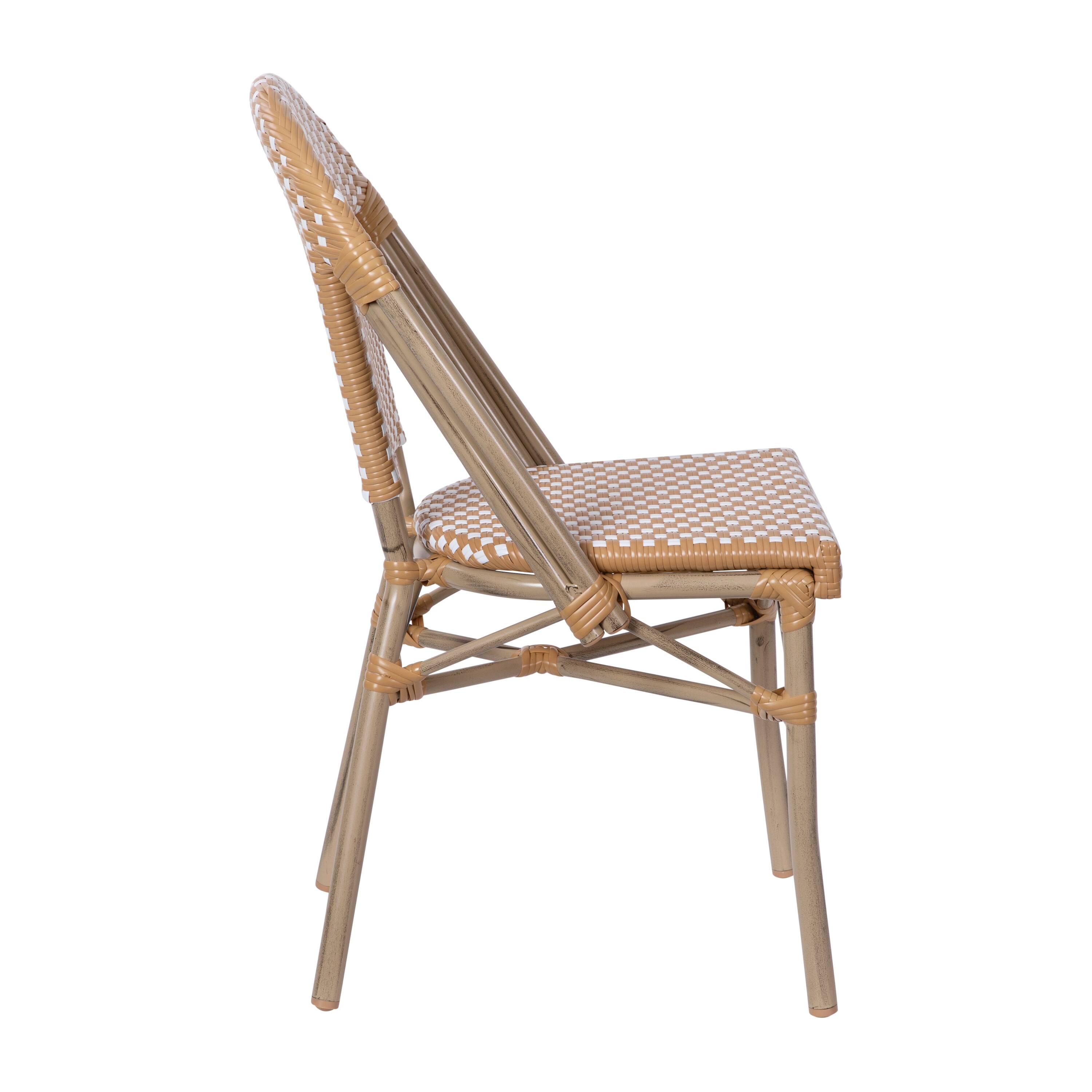 Alt View 9. Emma + Oliver - Colmar Indoor/Outdoor Stacking Bistro Chairs with Aluminum Frame - Natural & White/Light Natural Frame.