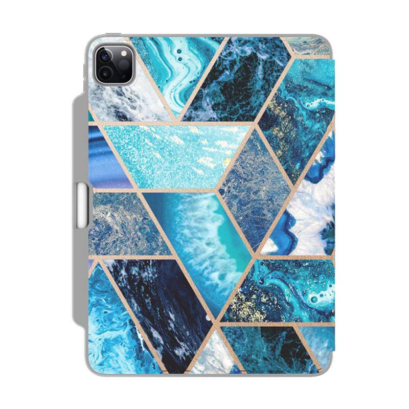 Alt View 2. i-Blason - Cosmo Case for iPad Pro 12.9" (2021) – Kickstand, Pencil Holder, Drop Protection - Marble Blue.