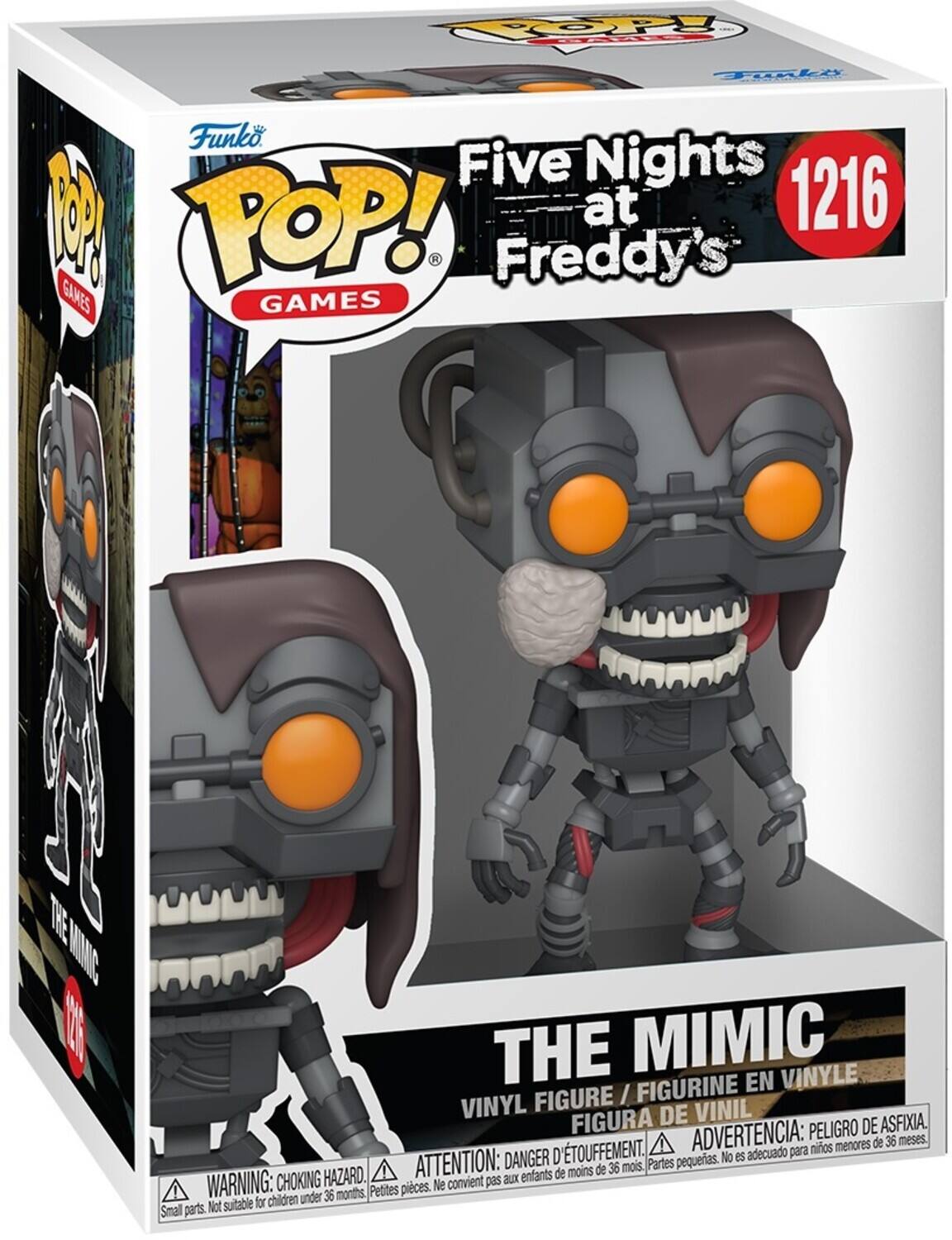 Funko POP! GAMES  
Five Nights at Freddy's  
1216  
THE MIMIC  
VINYL FIGURE / FIGURINE EN VINYLE / FIGURA DE VINIL  

ADVERTENCIA: PELIGRO DE ASFIXIA. menores de 36 meses.  
ATTENTION: DANGER D'ÉTOUFFEMENT.  
WARNING: CHOKING HAZARD. Small parts. Not suitable for children under 36 months.
