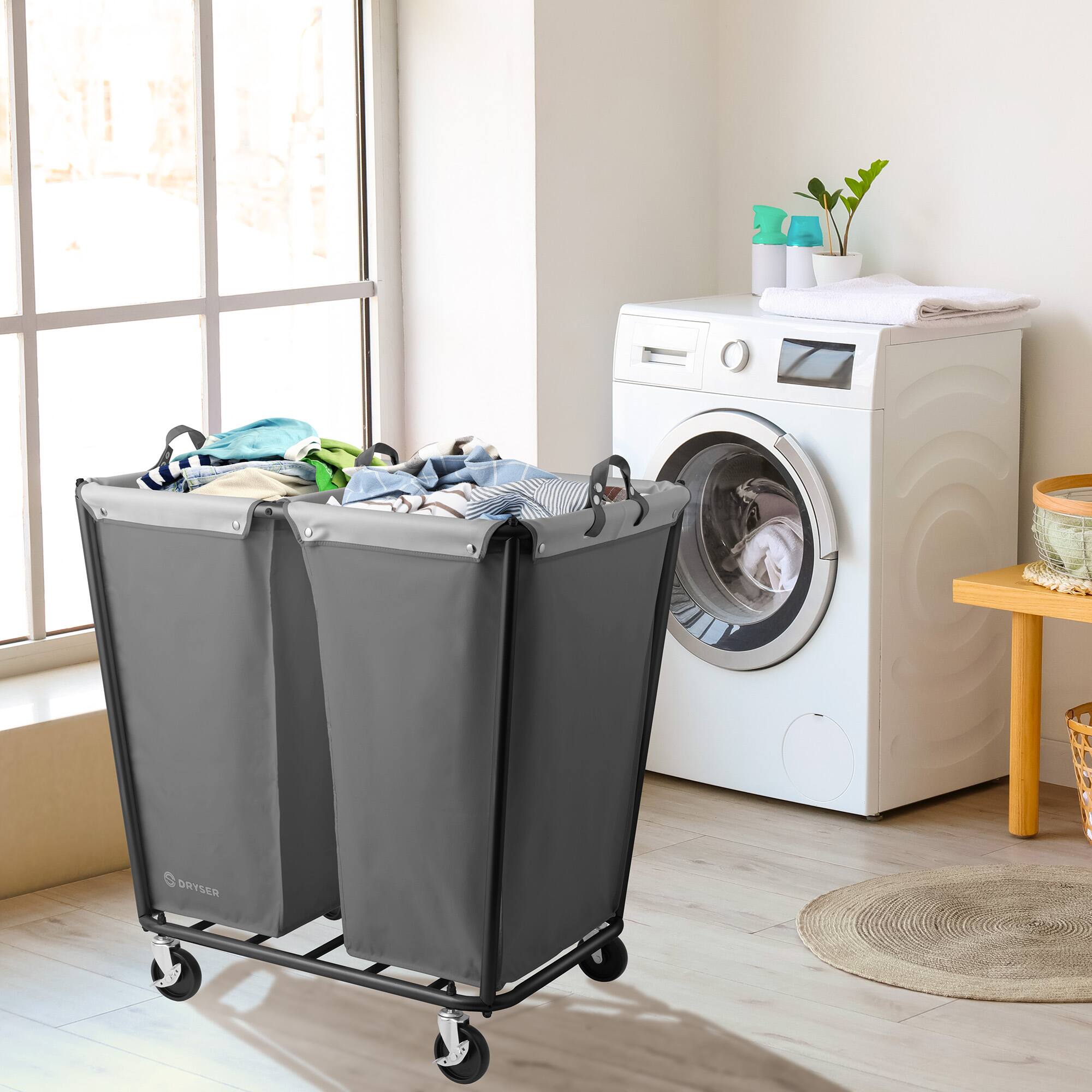 Alt View 6. Dryser - Commercial Rolling Canvas Bin Laundry Hamper on Wheels - Grey.
