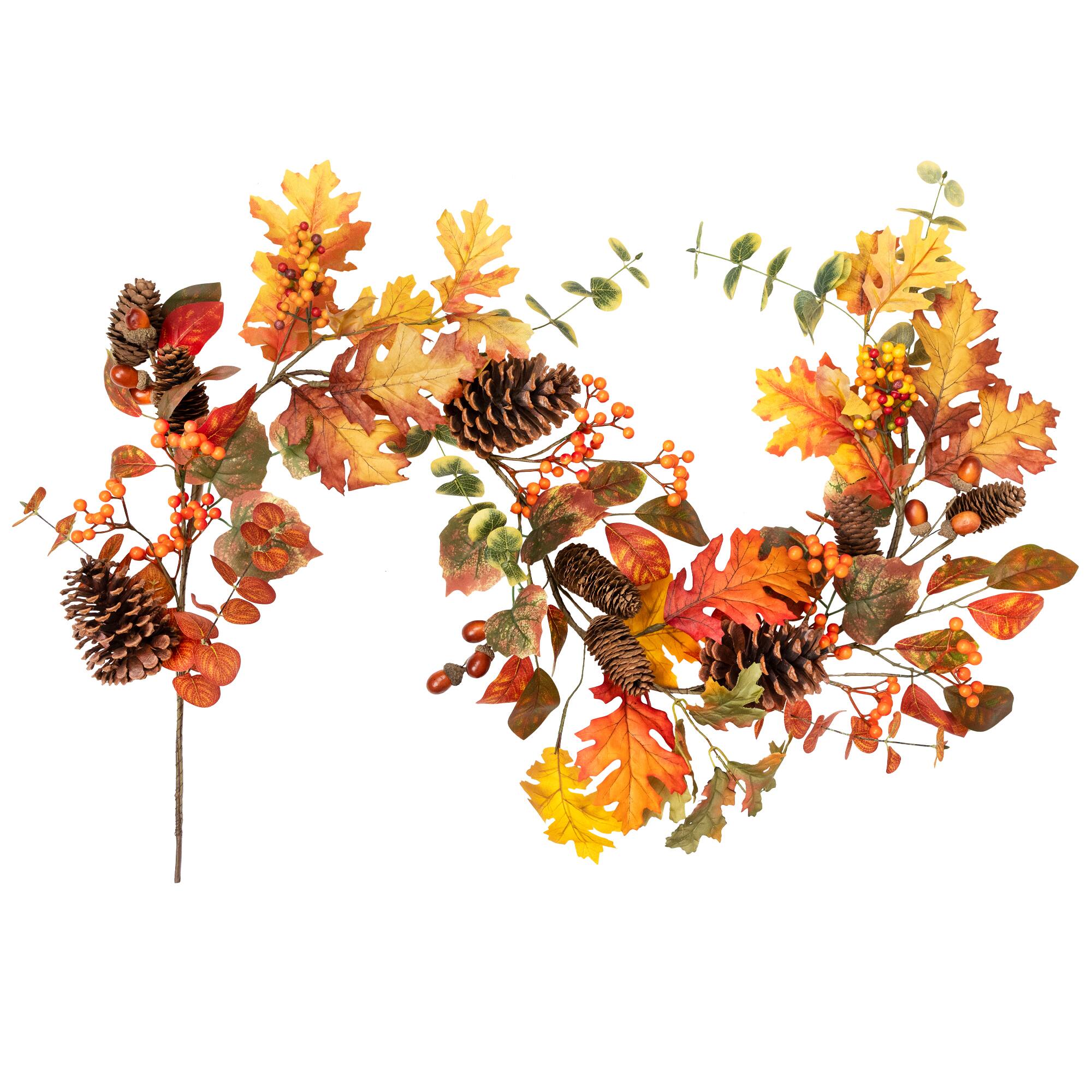 Alt View 1. Northlight - Acorns, Pinecones and Mixed Autumn Foliage Artificial Fall Harvest Garland - 5' x 8" - Orange.