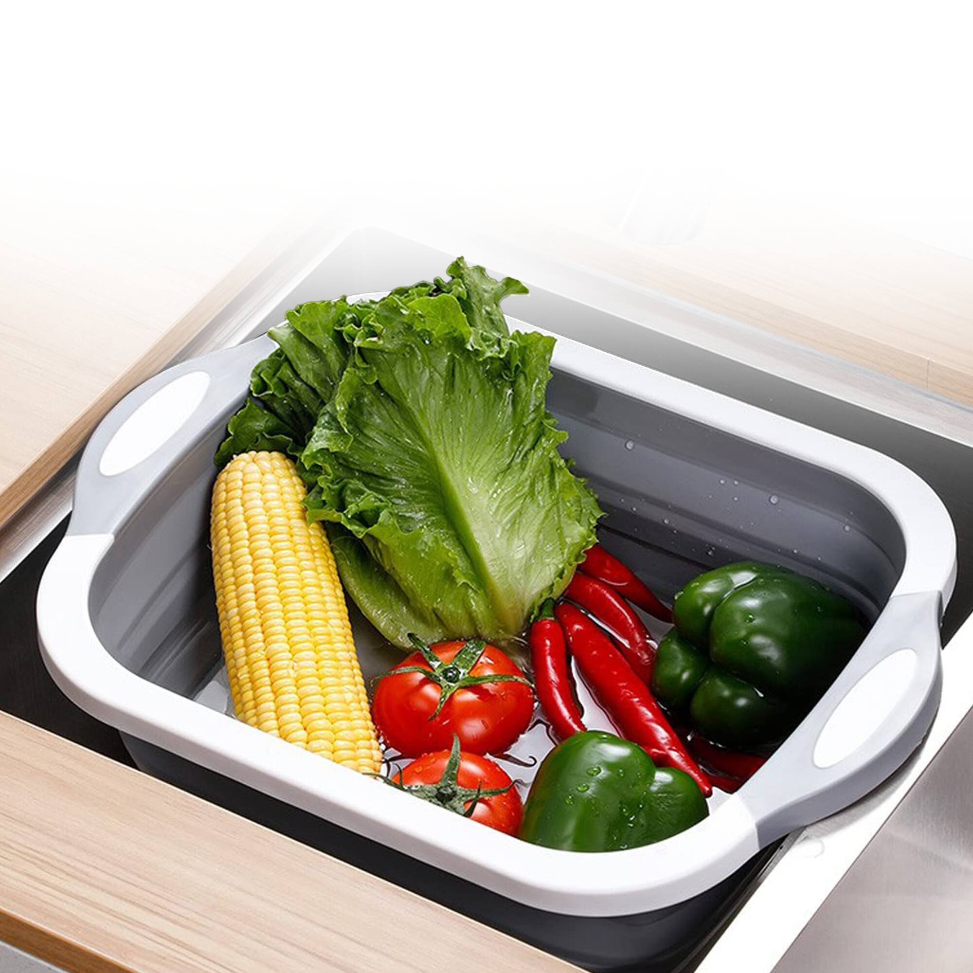 Alt View 8. Cheer Collection - Collapsible Silicone Cutting Board - Foldable, Non-Slip Chopping Board for Sink or Counter - White and Gray.