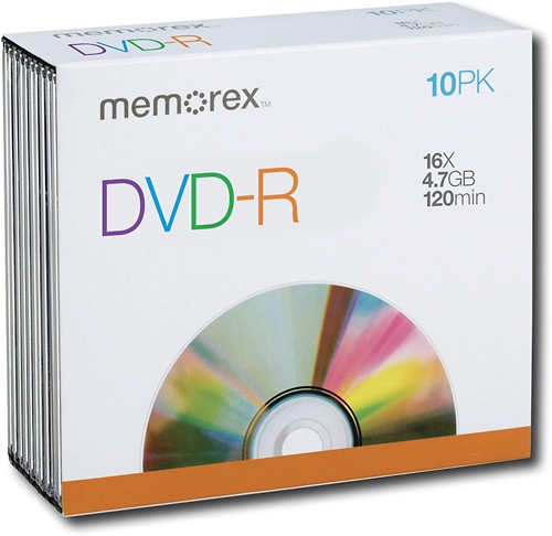  Memorex - 10-Pack 16x DVD-R Discs with Slim Jewel Cases