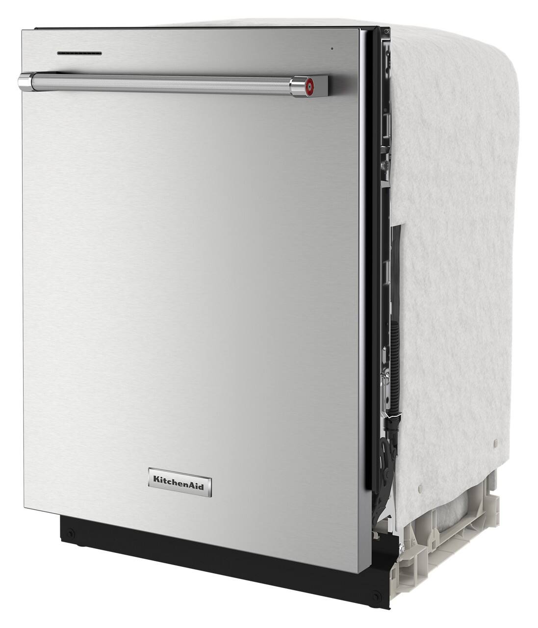 Left. KitchenAid - 24" Top Control Built-in Stainless Steel Tub Dishwasher with 3rd Rack, 40+ Total Wash Jets, 41 dBA - Stainless Steel.