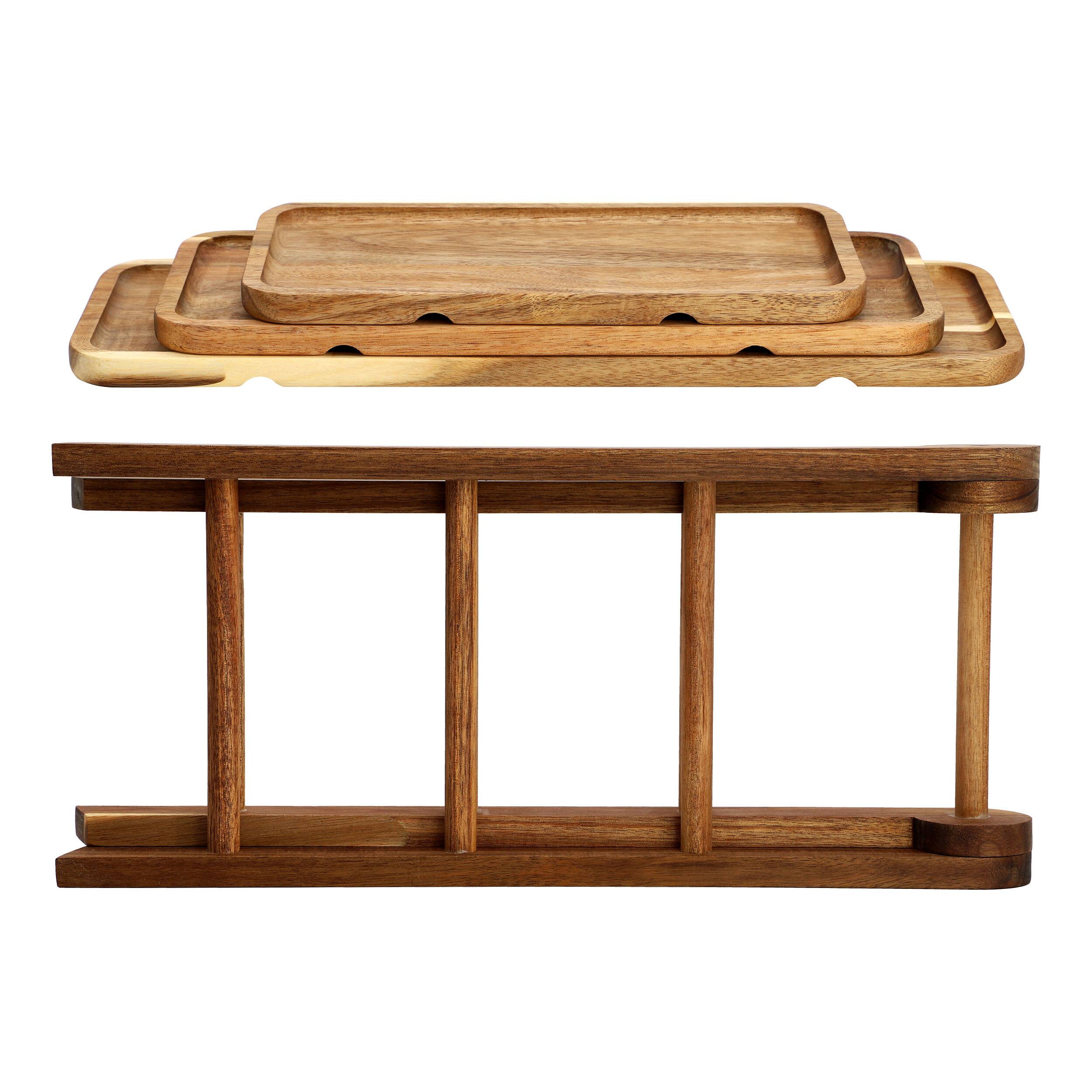 Alt View 1. MegaChef - MegaChef Acacia Wood 3 Tiered Rectangular Ladder Tray Set - Brown.