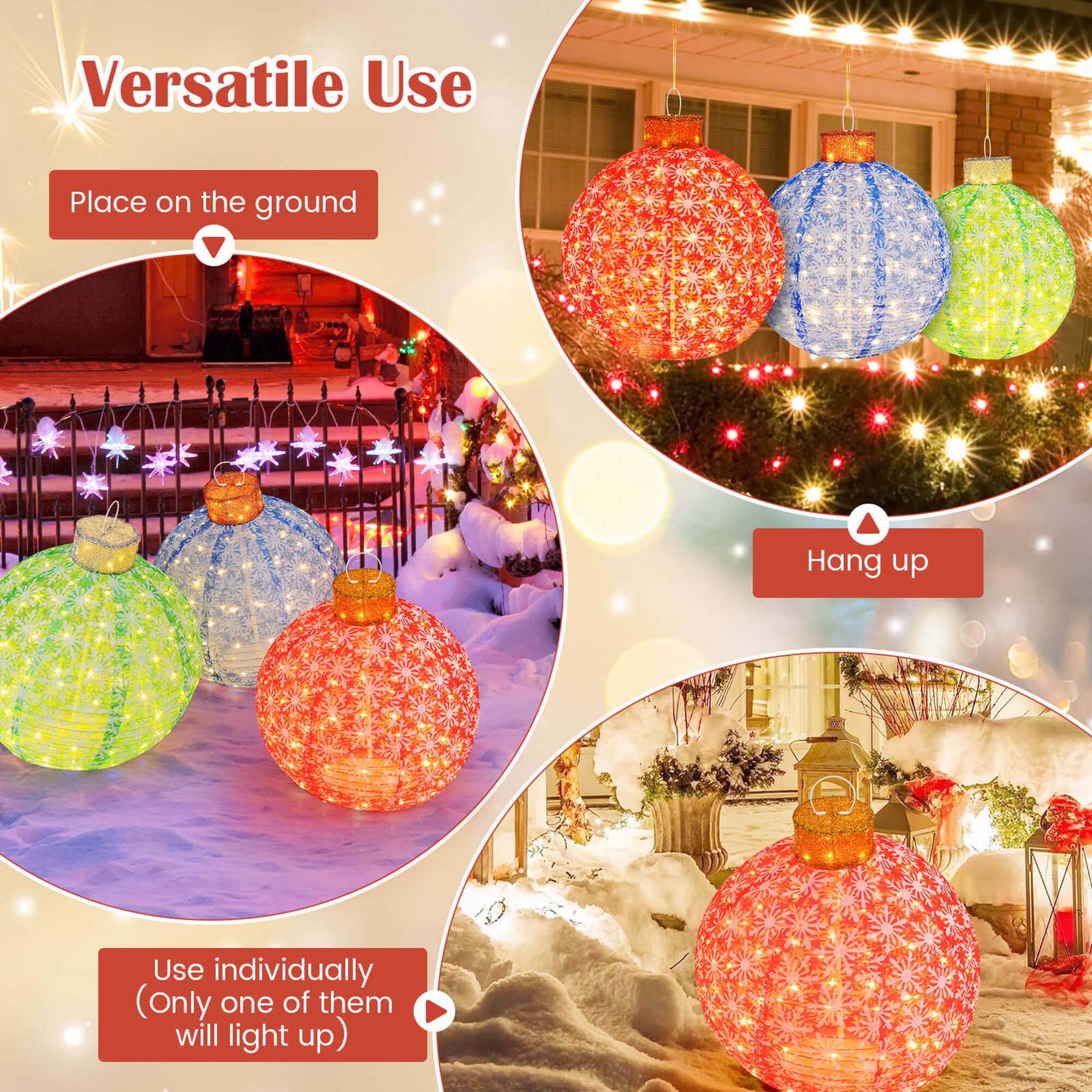 Versatile Use

Place on the ground

Hang up

Use individually (Only one of them will light up)