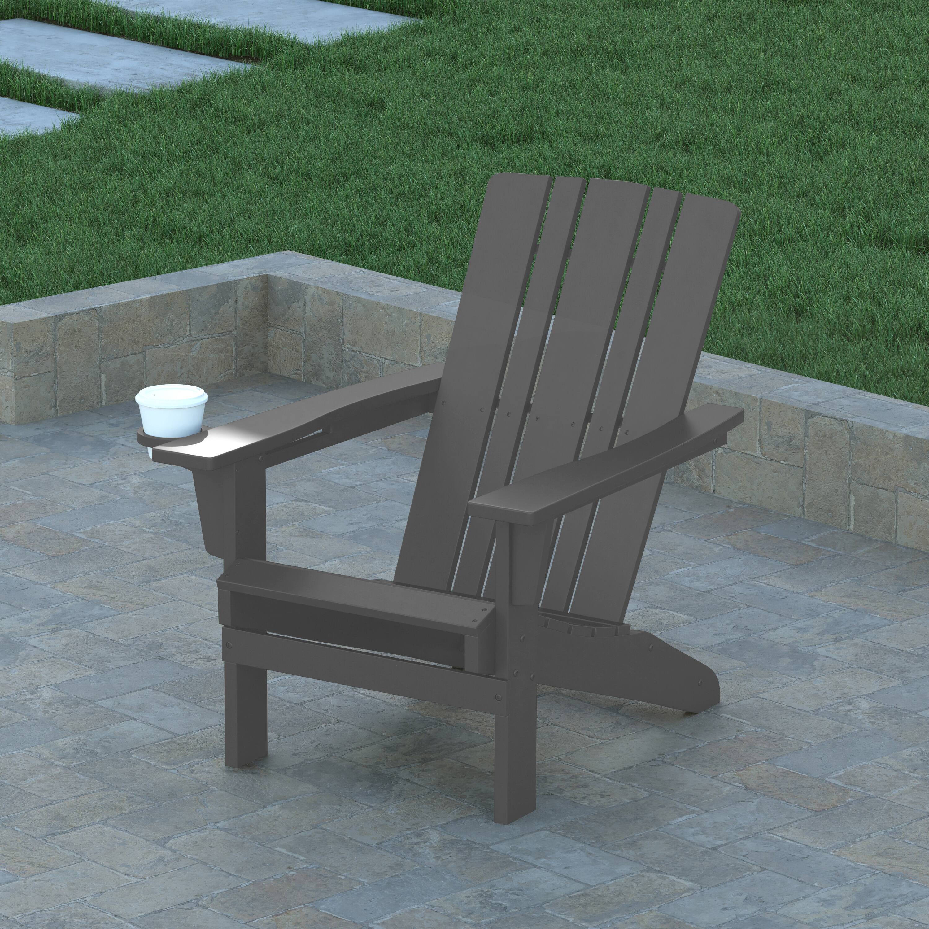 Alt View 3. Emma + Oliver - Haley Adirondack Chair with Cup Holder, Weather Resistant HDPE Adirondack Chair - Gray.