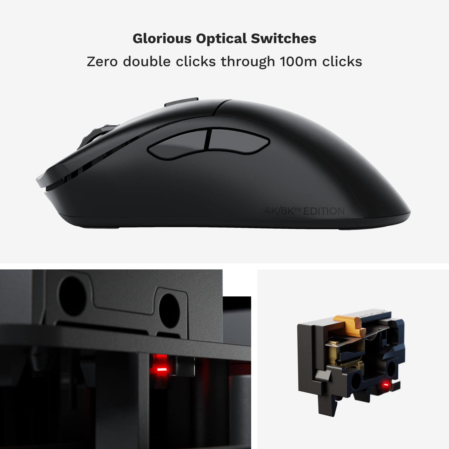 Glorious Optical Switches Zero Double Clicks Through 100 Million Clicks 4K/8K Hz Edition.
