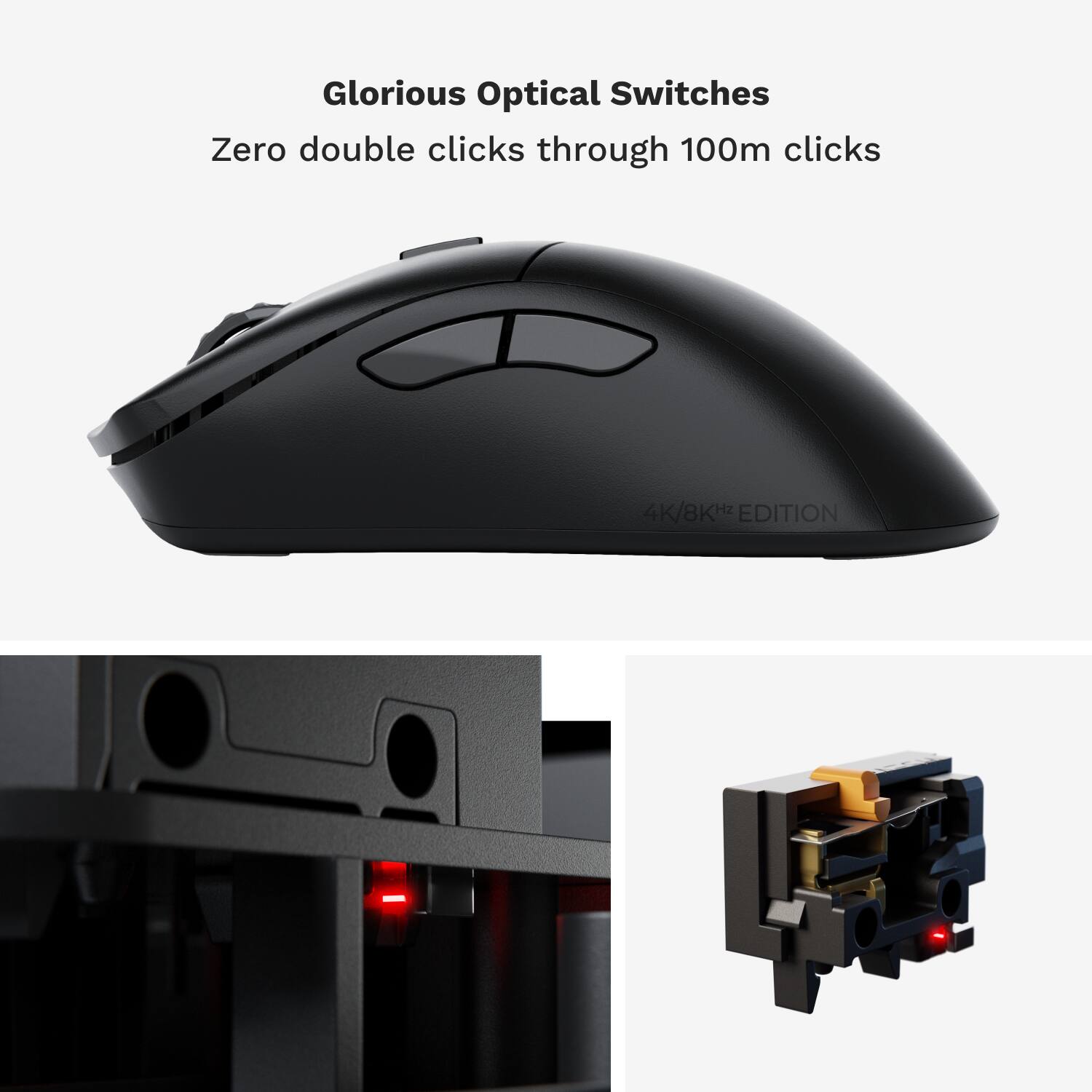 Glorious Optical Switches Zero Double Clicks Through 100 Million Clicks 4K/8K Hz Edition.