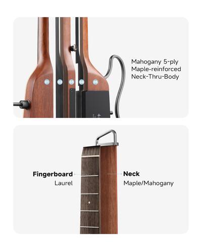 Donner HUSH-I Pro Electric Acoustic Travel Guitar - White Maple, Built-In Multi-FX, W/ Gig Bag & Accessories