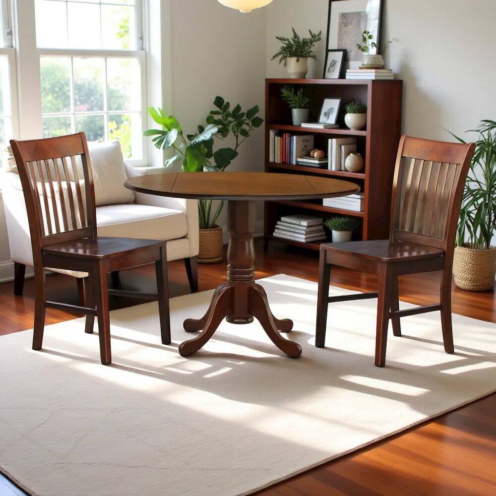 Back. FurniFact - Elegant 3-Piece Kitchen Nook Set – High Top Table & Two Chairs - Mahogany.