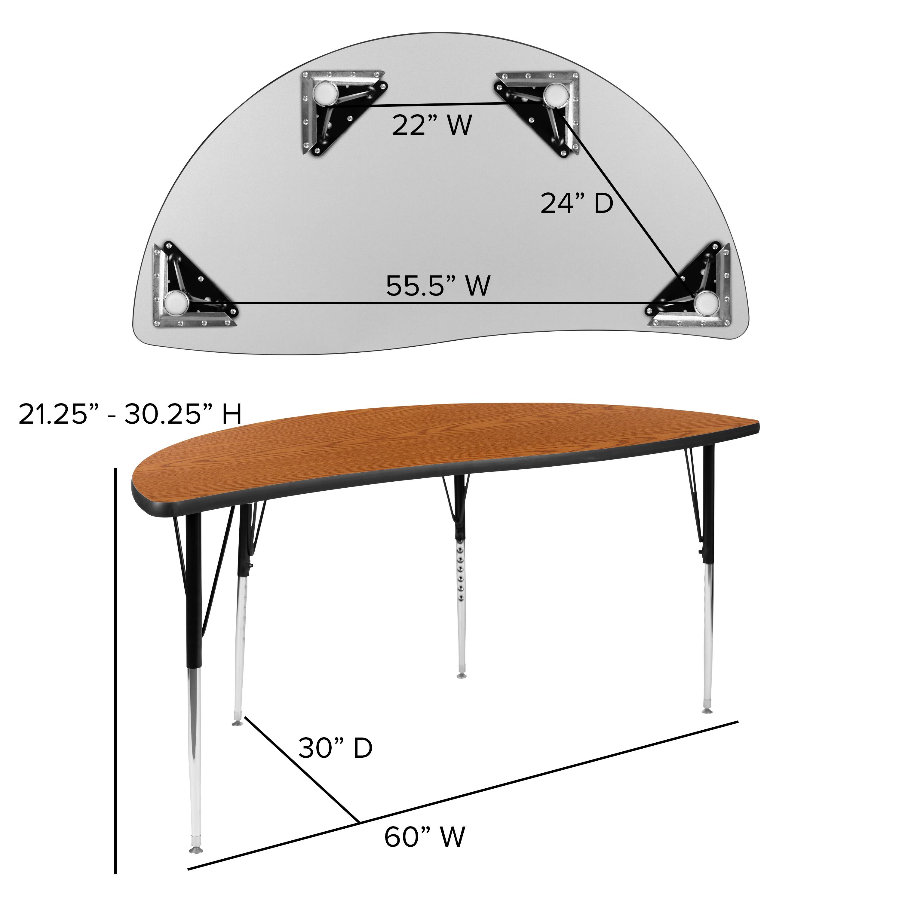 22" W  
24" D  
55.5" W  
21.25" - 30.25" H  
30" D  
60" W