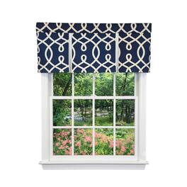 RLF Home - Oblique Pleated Window Valance 100% Cotton Rod Pocket 50" x 17" - Blue