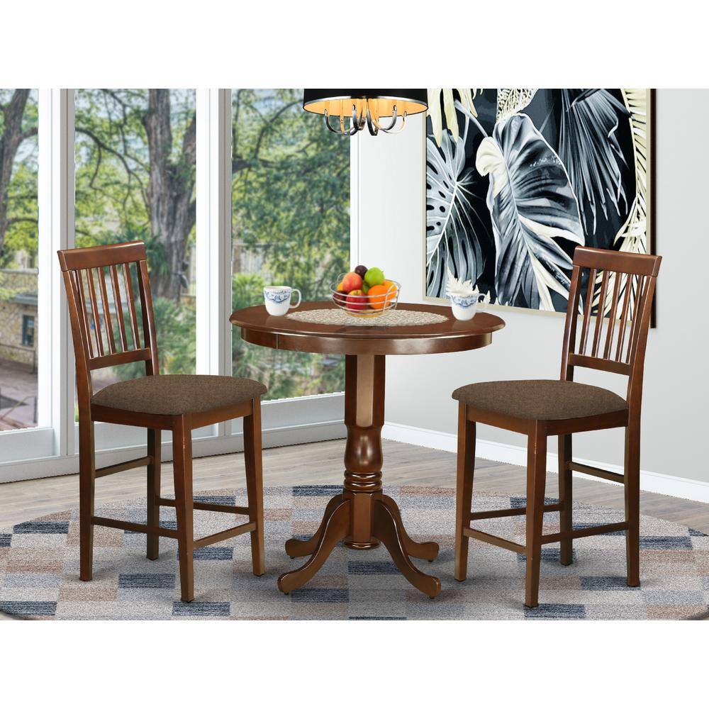Left. East West Furniture - JAVN3-MAH-C 3 Pc Dining counter height set - Dining Table and 2 counter height Chairs. - Mahogany.