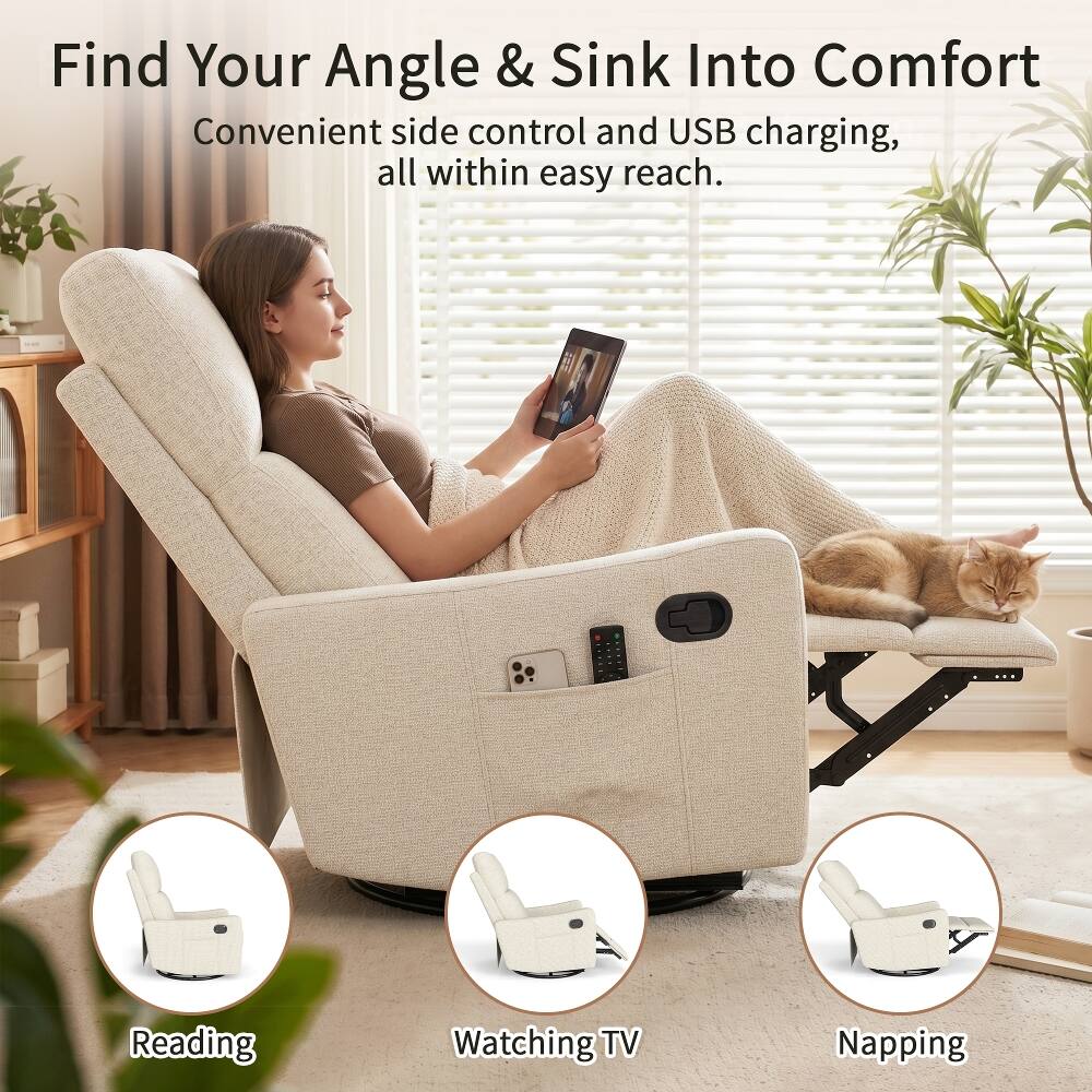 Find Your Angle & Sink Into Comfort  
Convenient side control and USB charging, all within easy reach.  

Reading  
Watching TV  
Napping